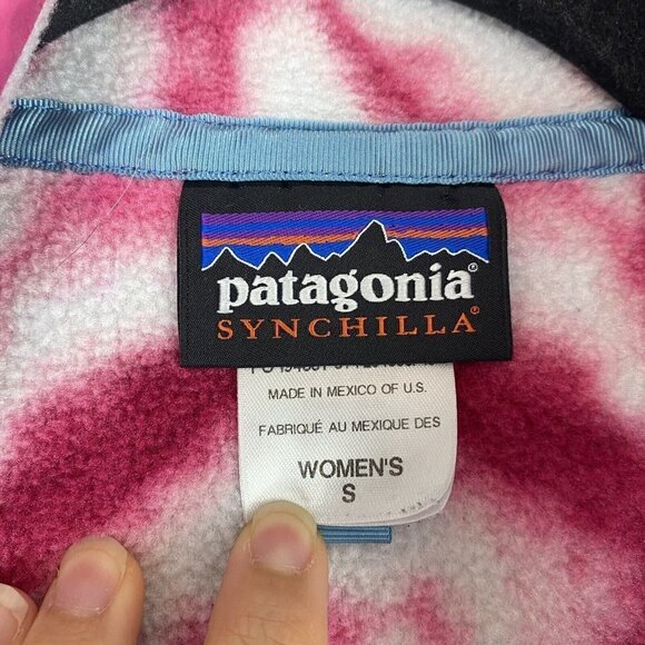 Patagonia Women's Synchilla T Snap Pullover Size S Pink Tie Dye Diamond Jacket - Picture 3 of 10